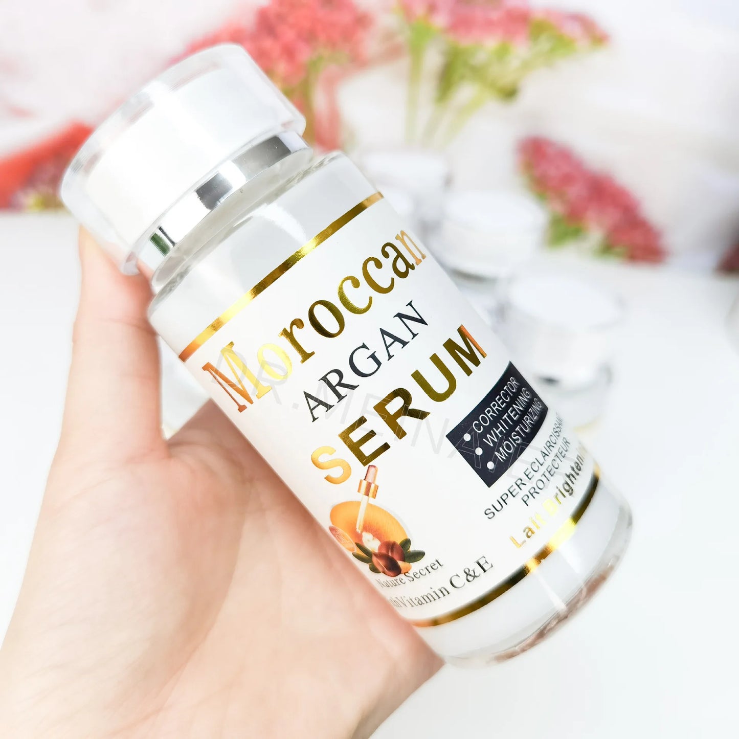 Dark spot serum bottle with kojic acid, glutathione, and vitamin C