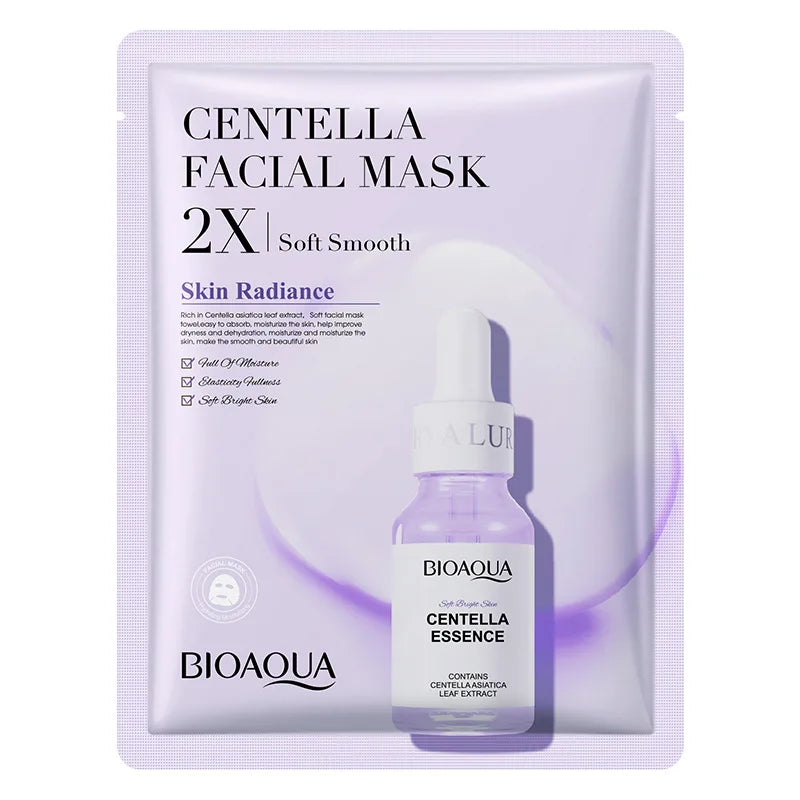 Facial sheet mask with centella, collagen, vitamin C, and hyaluronic acid serum