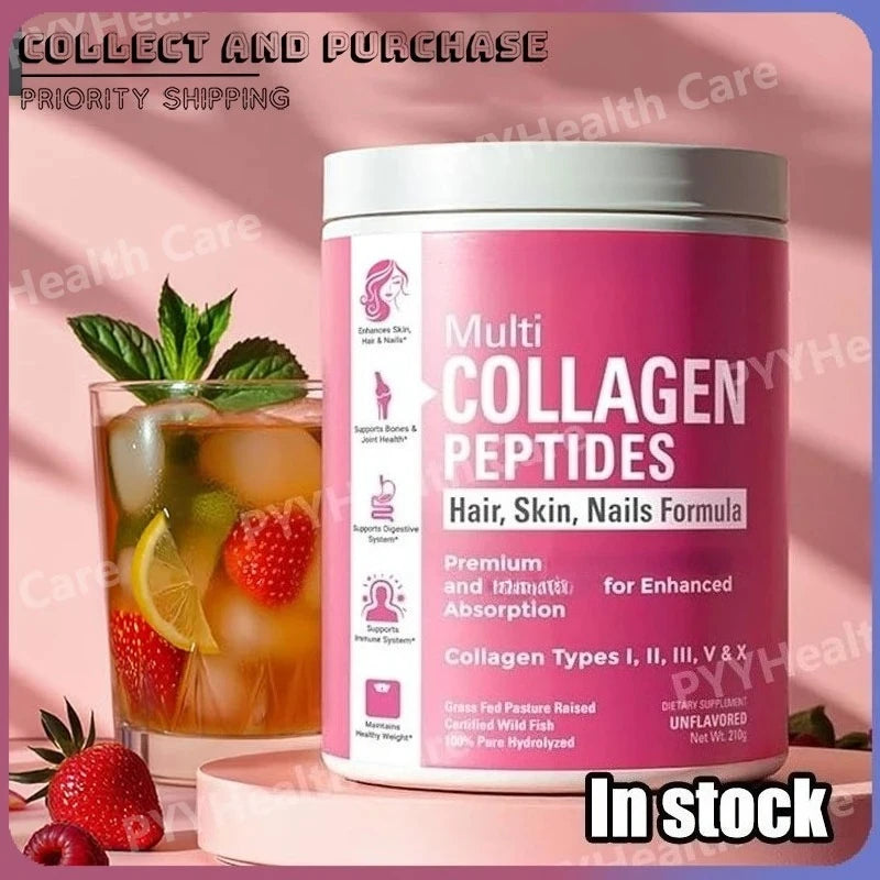 SkinSwaag Beauty Multi Collagen Peptides Powder Types I II III V X — collagen peptides — supplement tub front view on white background