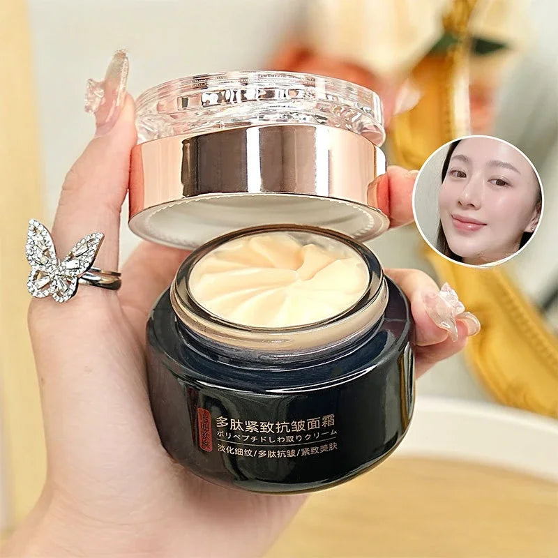 Jar of peptide firming cream for fine line repair