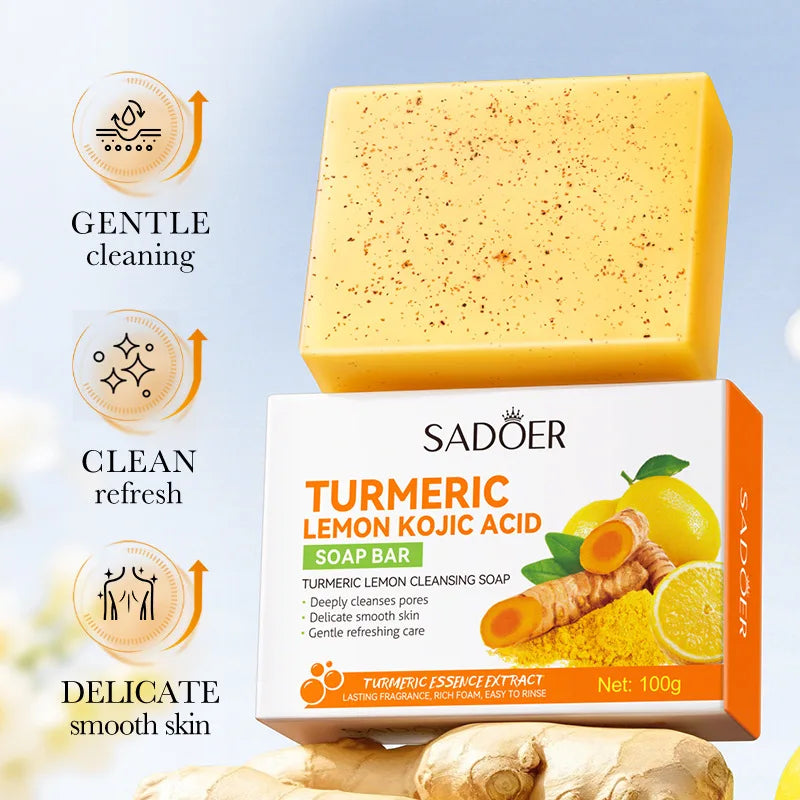 Handmade soap bar with turmeric and kojic acid for brightening.