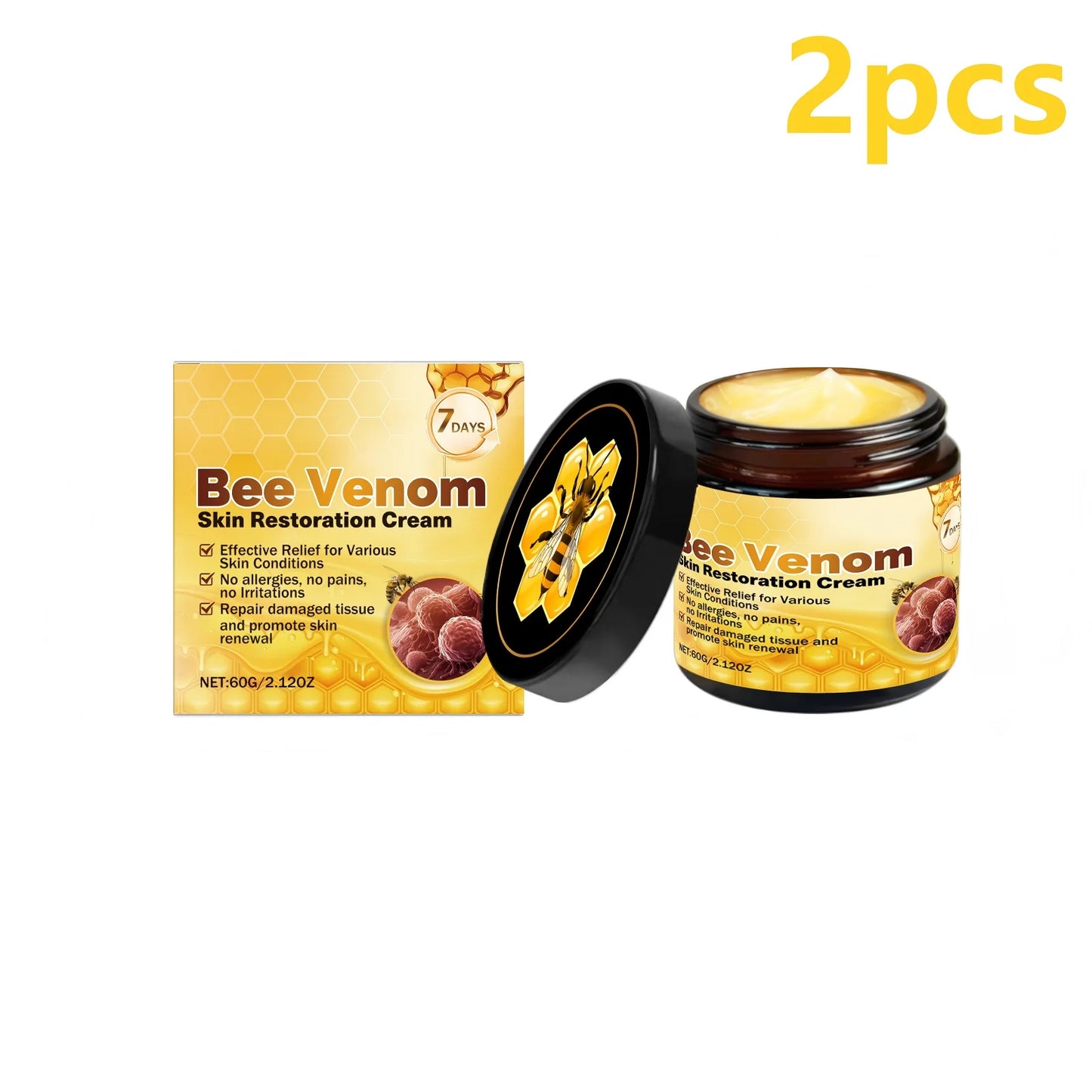 7 Days Bee Venom Skin Restorating Cream — Bee Venom & Collagen — Bee venom and natural ingredient illustration