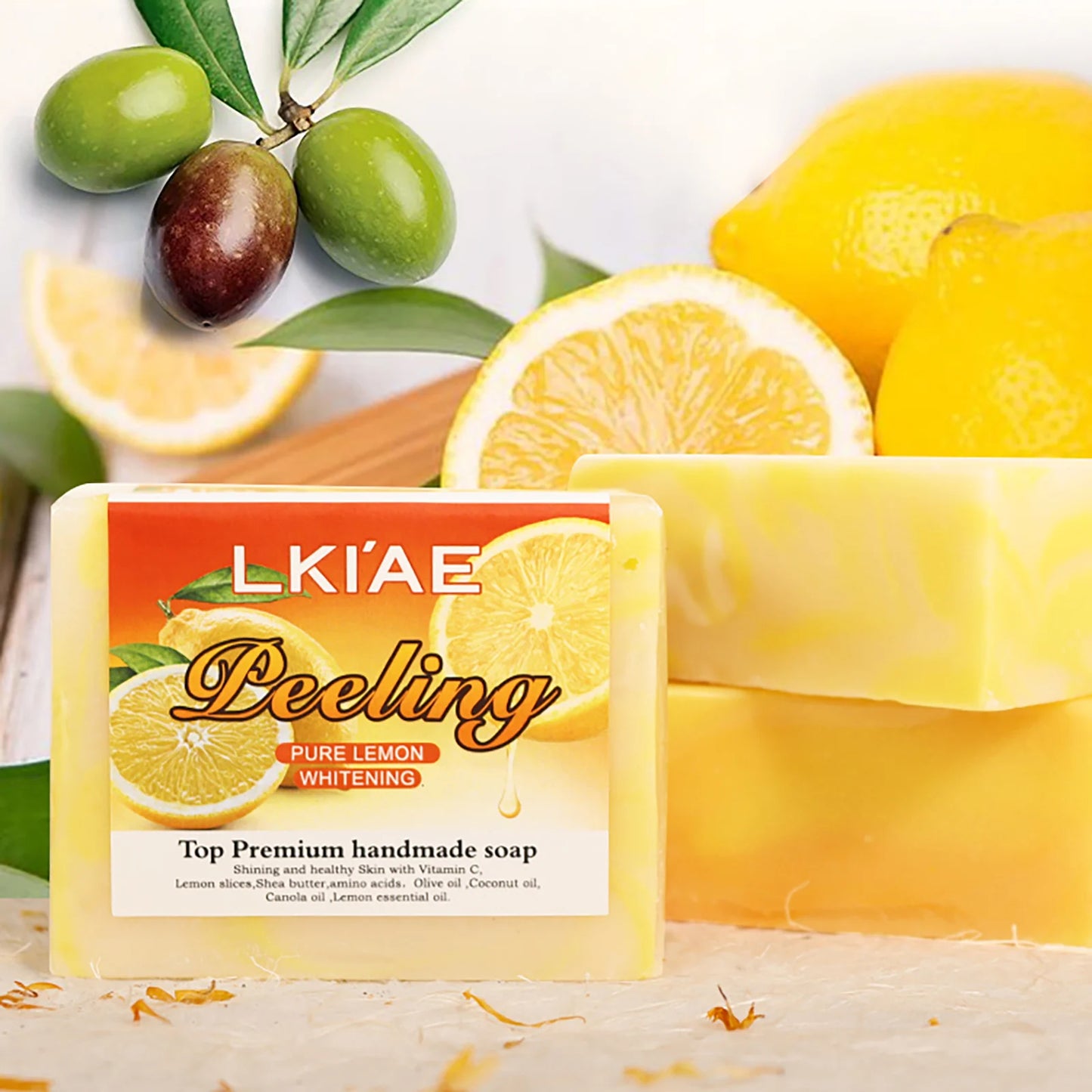 LKIAE Lemon Vitamin C Soap — lemon extract + vitamin C — back of packaging ingredients