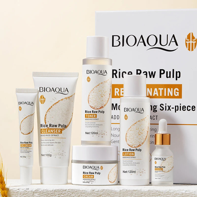 Six-piece face brightening skincare set with cherry blossom design