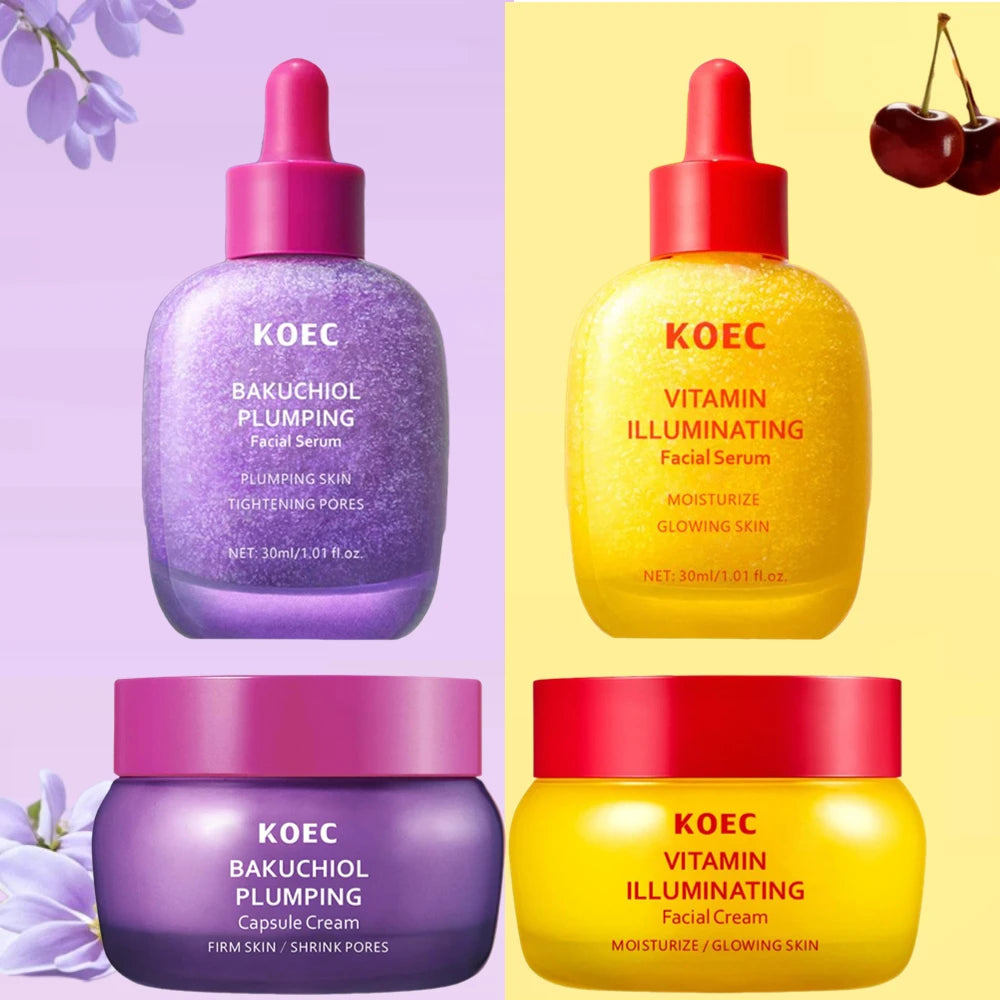 Bakuchiol plumping capsule skincare set with vitamin illuminating serum