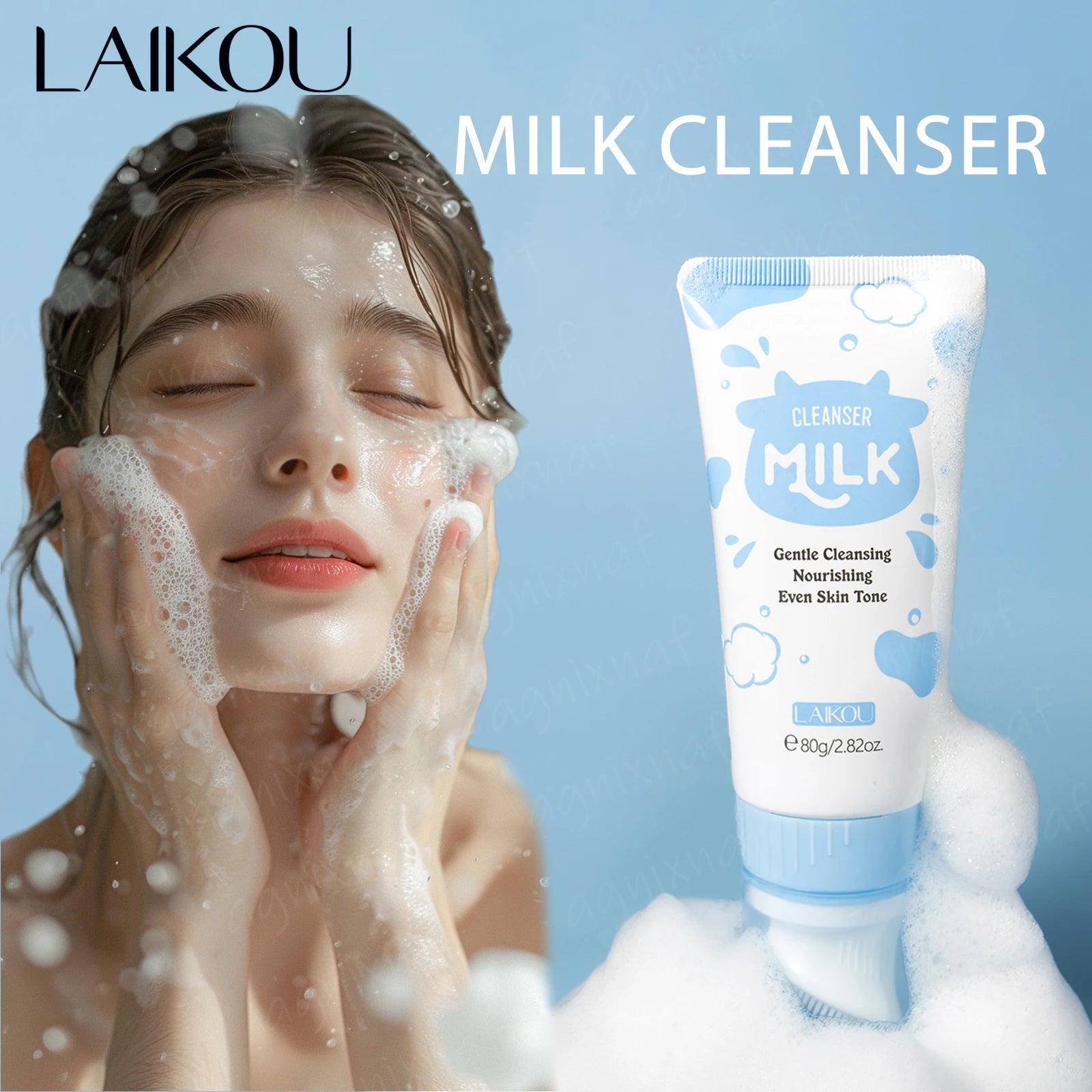 LAIKOU Hyaluronic Acid Milk Cleanser — Hyaluronic Acid — Milk cleanser applied on face cleansing demo