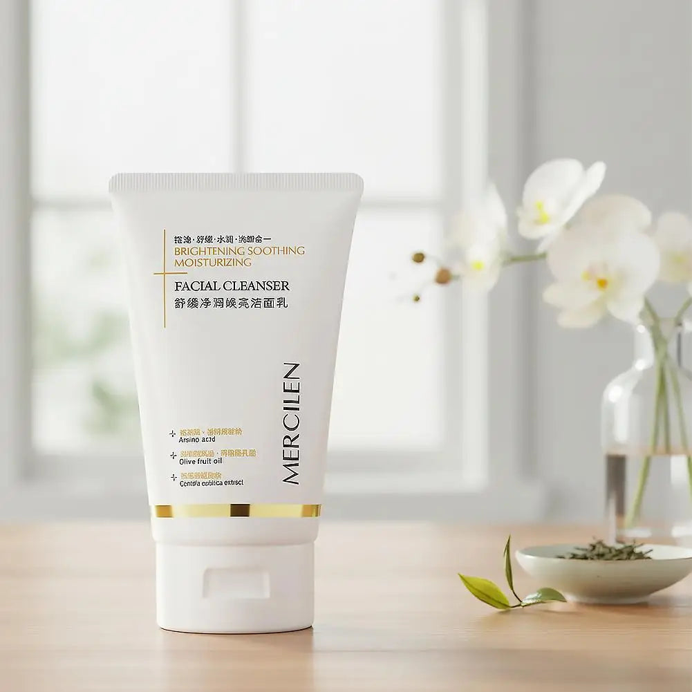 MERCILEN Deep Cleansing Facial Foam Cleanser — Nourishing & Rejuvenating — White squeeze tube with green accents on white background