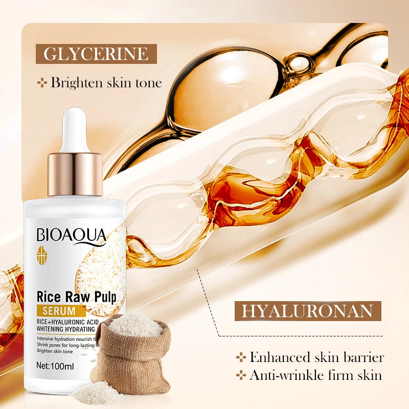 Facial serum bottle for brightening, moisturizing and firming with white rice and niacinamide