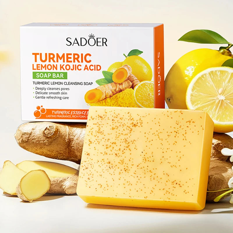 Bar of turmeric kojic acid brightening handmade soap