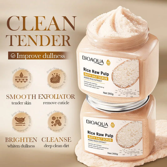 BIOAQUA — Rice Raw Pulp Body Scrub — Product packaging front detail with label