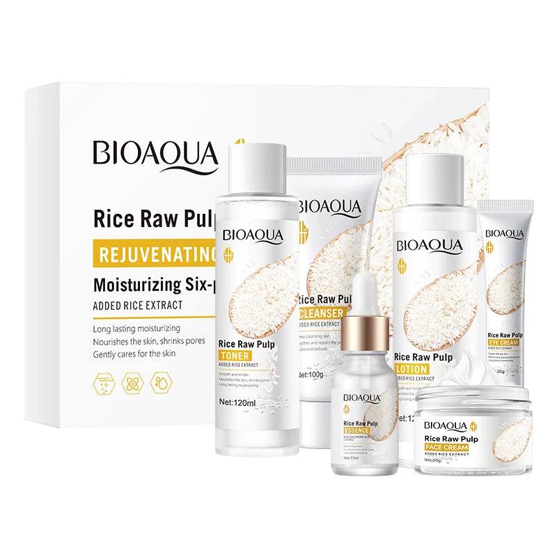 Six-piece face brightening skincare set with cherry blossom design