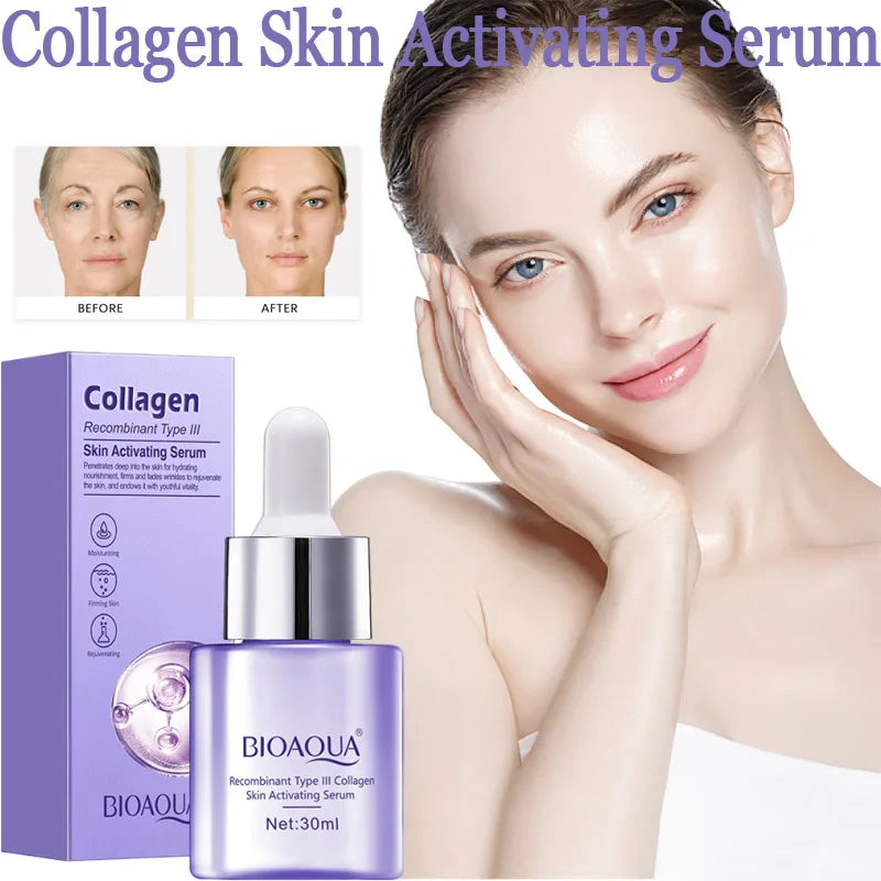 BIOAQUA Collagen Brightening Face Serum — Collagen — Bottle front view with BIOAQUA branding close-up
