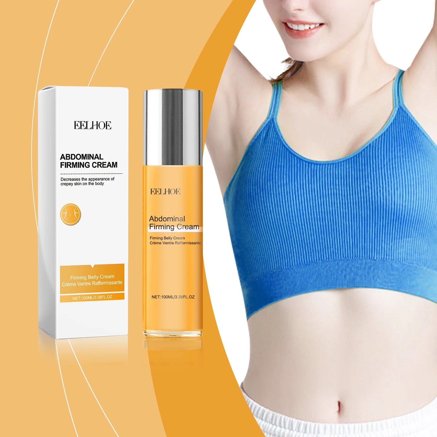 EELHOE — Oil-Base Body Firming Serum 100ml — Gold and white pump bottle on white background