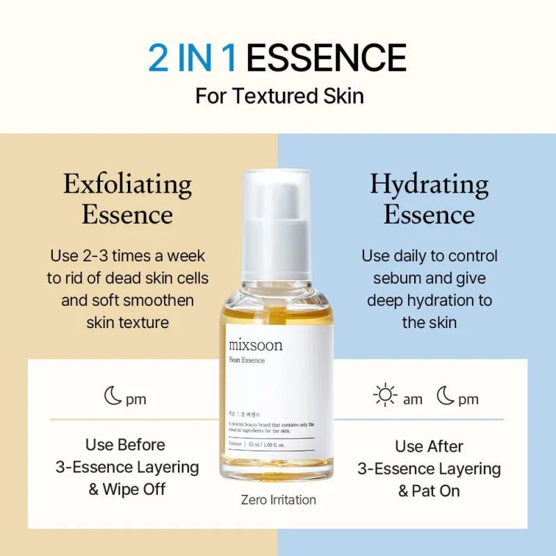 Mixsoon Bean Essence Pore Refining Serum — Bean Essence — Bottle and outer packaging box set