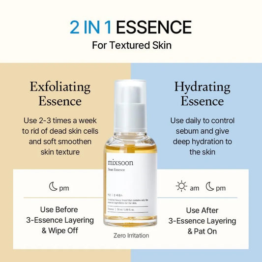 Mixsoon Bean Essence Pore Refining Serum — Bean Essence — Bottle and outer packaging box set