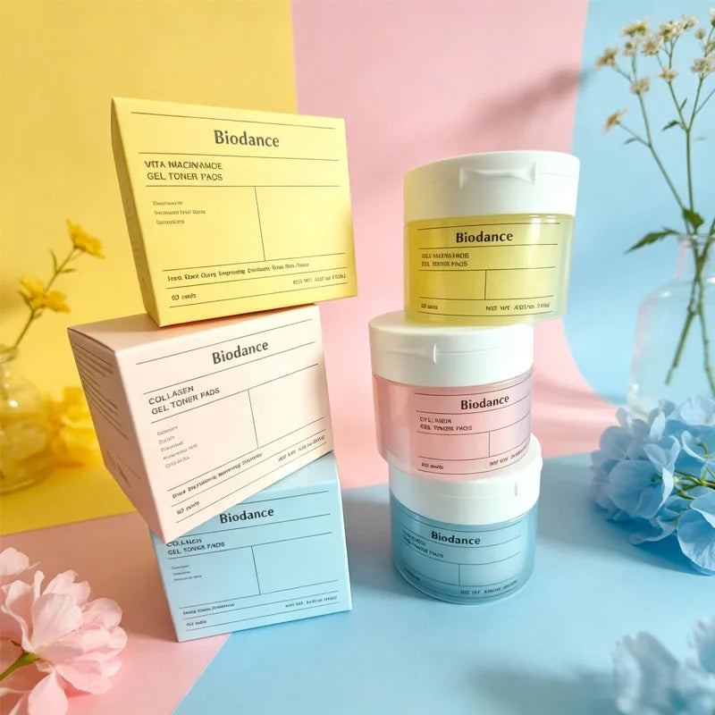 Gel toner pads in a jar with ampoule serum for deep hydration and brighter skin