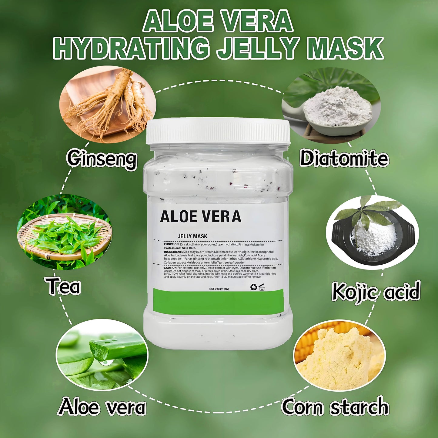 Clear jar of aloe vera deep hydrating jelly facial mask with green gel texture