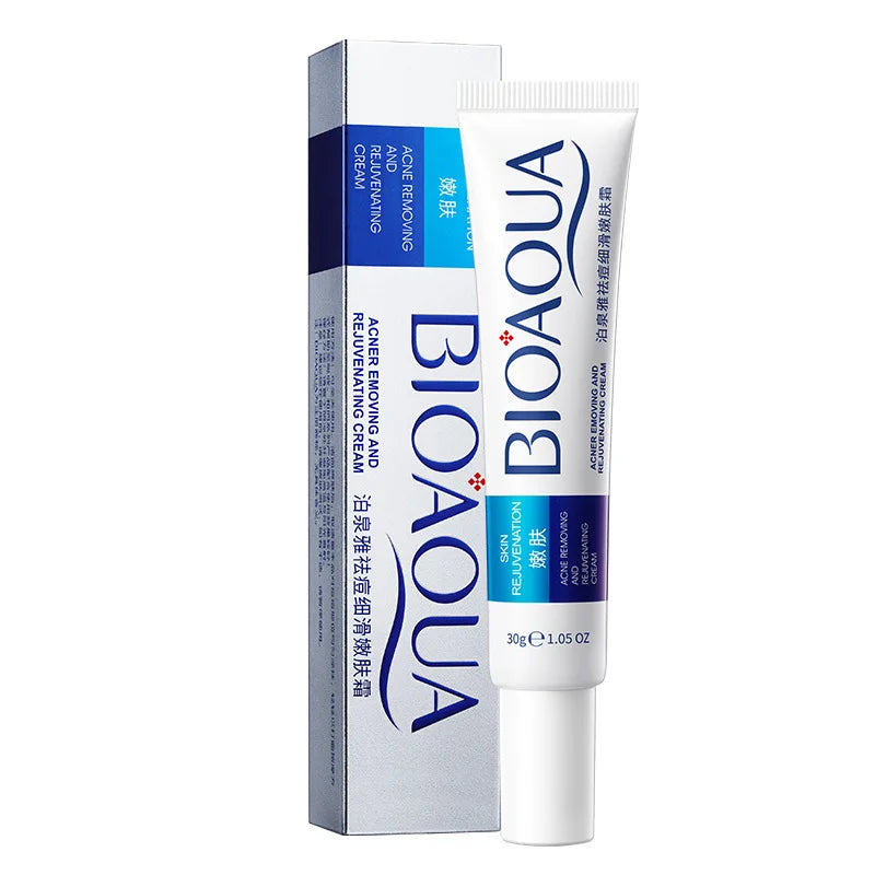 Acne treatment cream with salicylic acid for pore refining, product packaging on clean surface.
