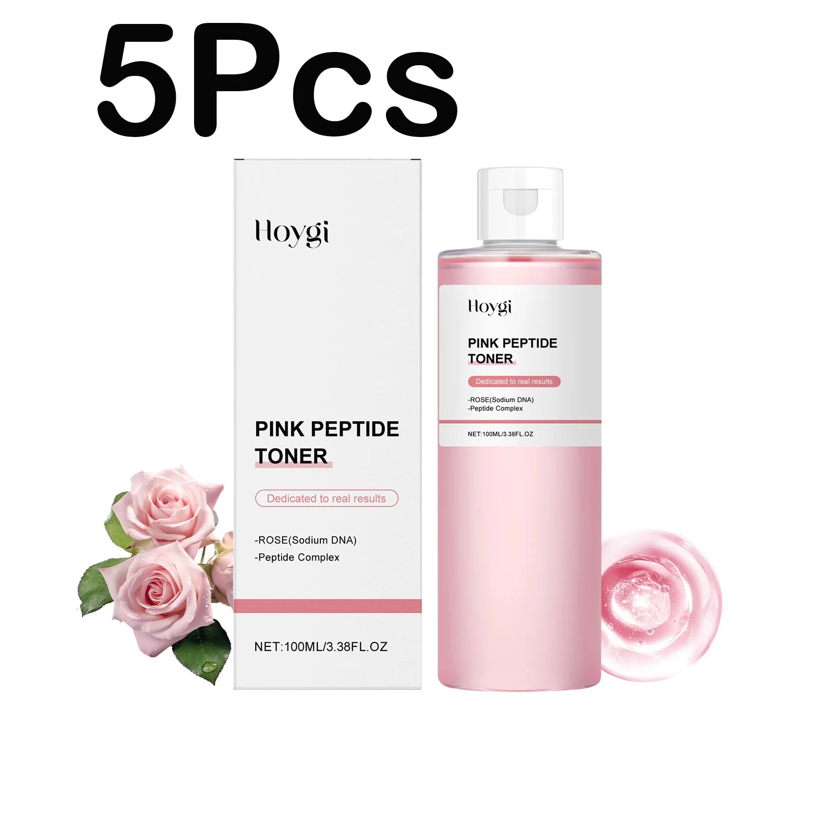 HOYGI Rose Peptide Brightening Glow Toner — rose + peptide — before and after result on white background