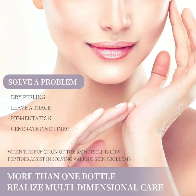 Facial essence bottle and skincare set with collagen peptide formula for fine lines and brightening