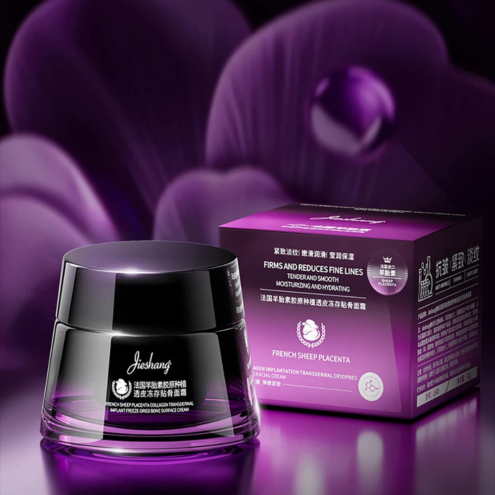 SkinSwaag Beauty — JIESHANG Sheep Placenta Collagen Face Cream — Gold and white jar on white background