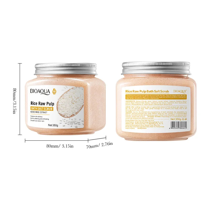 BIOAQUA — Rice Raw Pulp Body Scrub — Skincare benefits infographic