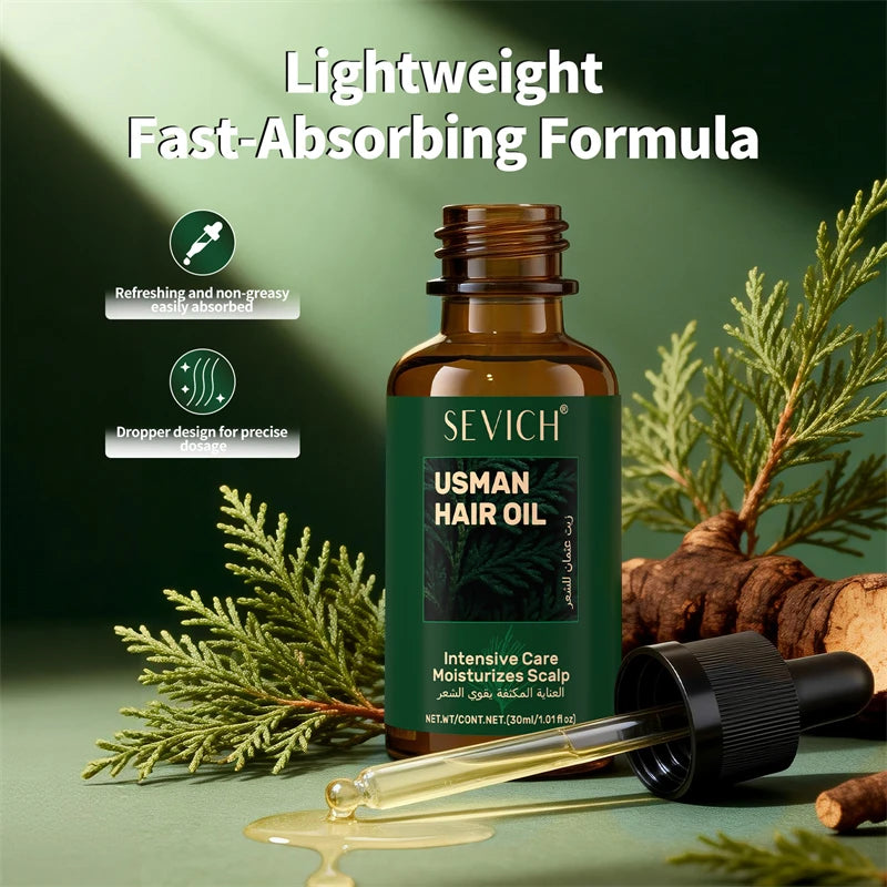 Anti hair loss set with hair growth serum, essential oil, shampoo, soap, and thickening oil spray.