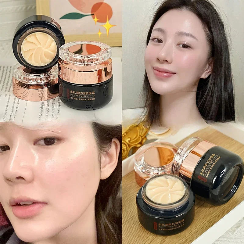 Jar of peptide firming cream targeting fine lines