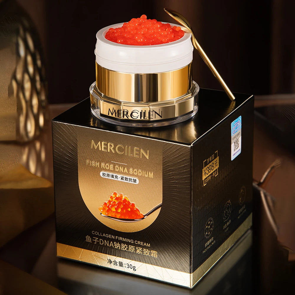 MERCILEN Sea Grape Collagen Firming Face Cream — Sea Grape & Collagen — Product angle view with ingredients list