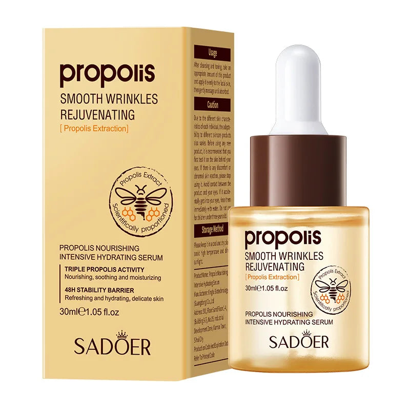 Propolis firming and brightening face serum bottle with nourishing skincare formula