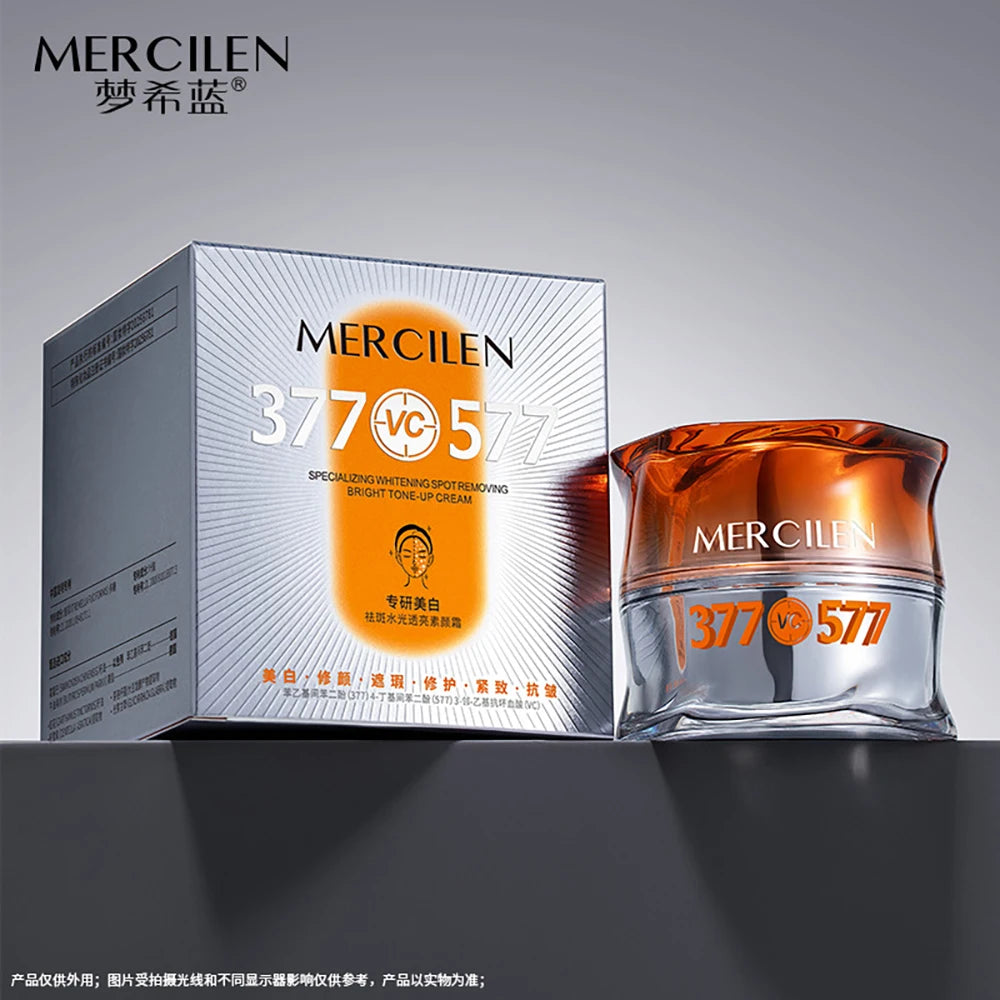 MERCILEN — 377 VC Brighten & Repair Face Cream — White and gold jar on white background