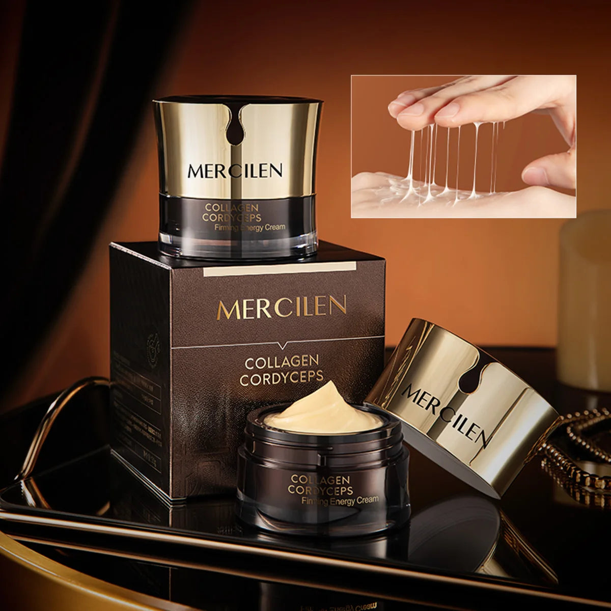 MERCILEN Collagen Cordyceps Firming Moisturizing Face Cream — collagen + cordyceps — cream jar front view on white background