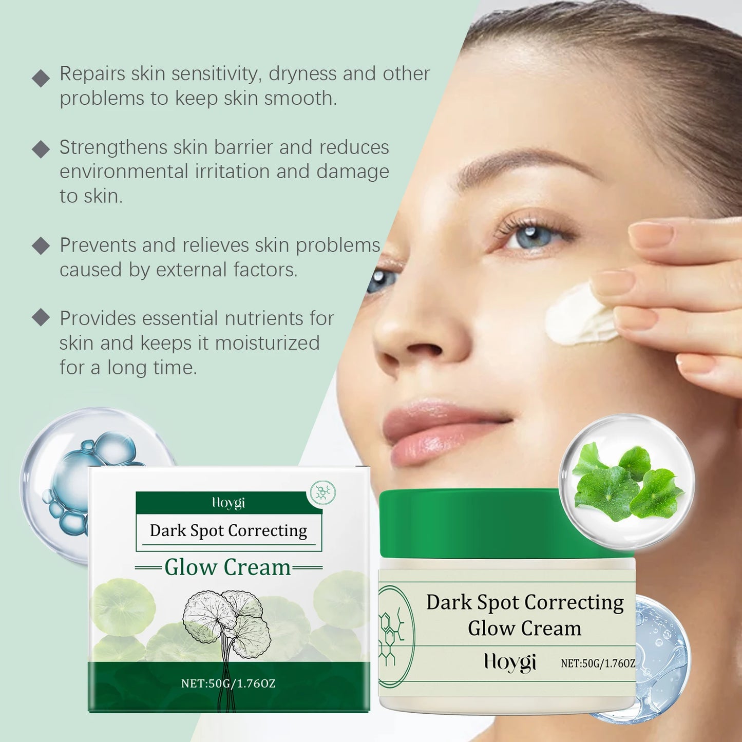 Face cream jar for dark spot correction and brightening on neutral background