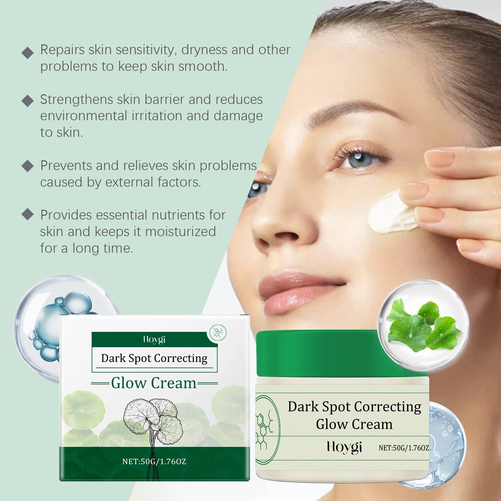 Face cream jar for dark spot correction and brightening on neutral background