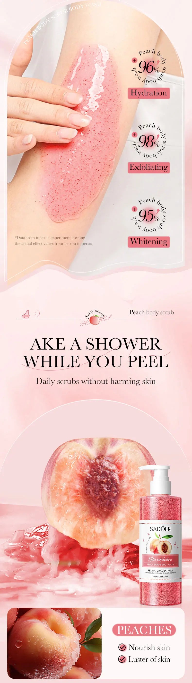 SADOER Peach Fruit Body Scrub Shower Gel