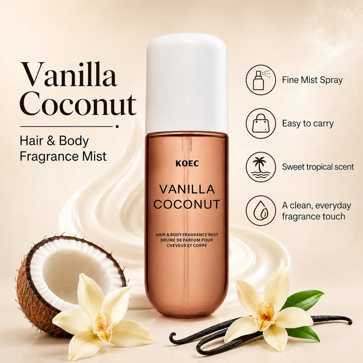KOEC Vanilla Coconut Hair & Body Fragrance Mist — 50 ml — product photograph 5