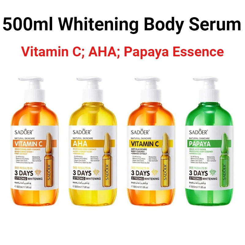 Bottle of AHA brightening and moisturizing full body essence for dull skin, 500ml