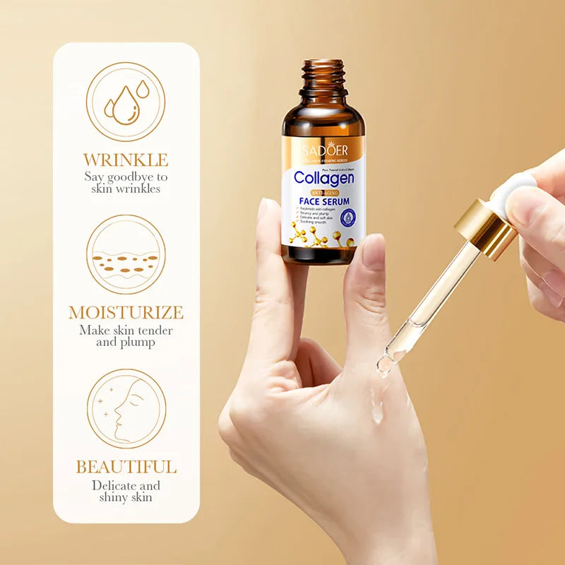 Bottle of collagen nourishing firming facial essence serum