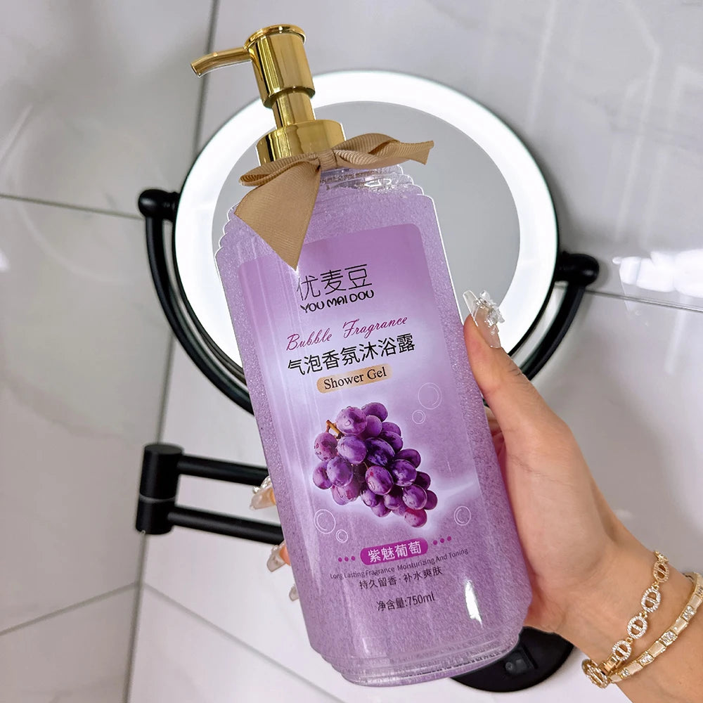 YUMAIDOO Mango Peach Bubble Shower Gel — Mango & Peach — Product usage on skin with rich lather