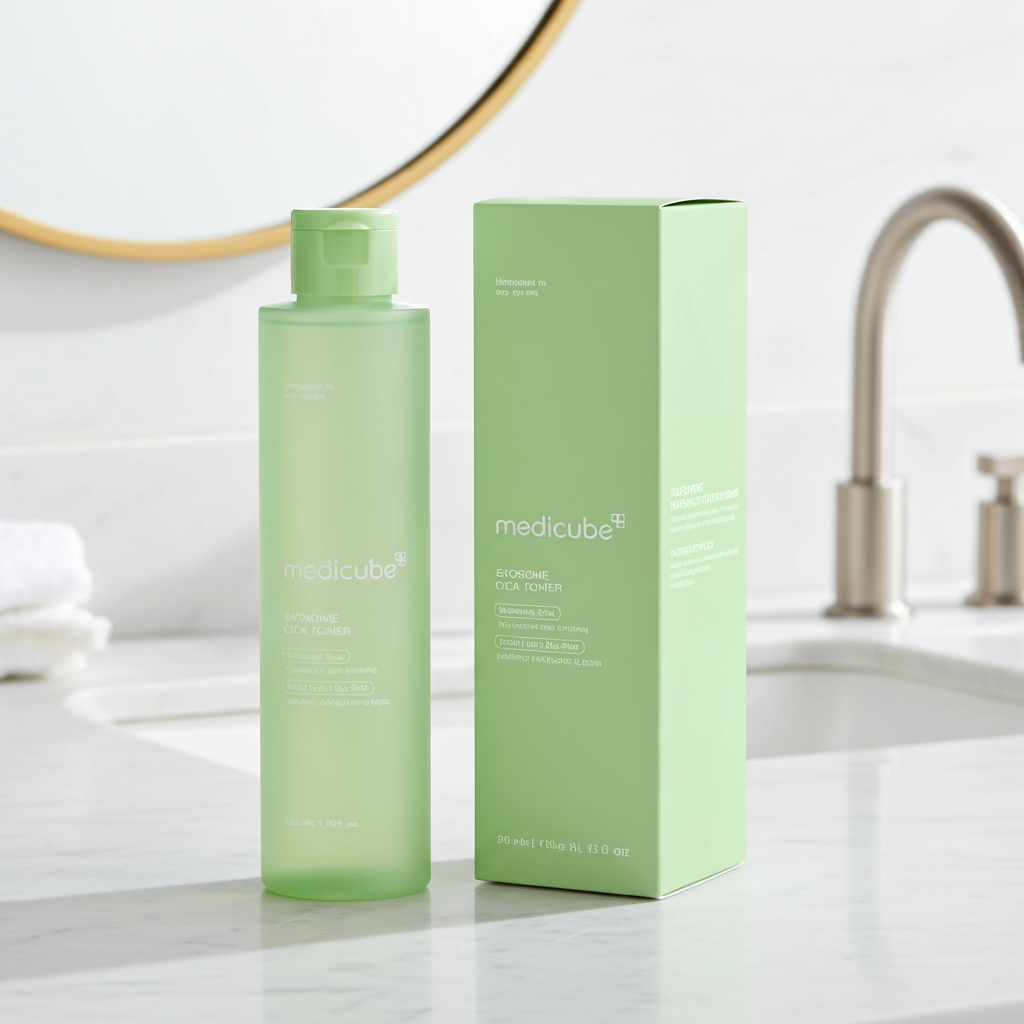 Toner bottle with heartleaf, tea tree, and cica extracts for low-irritation sebum care