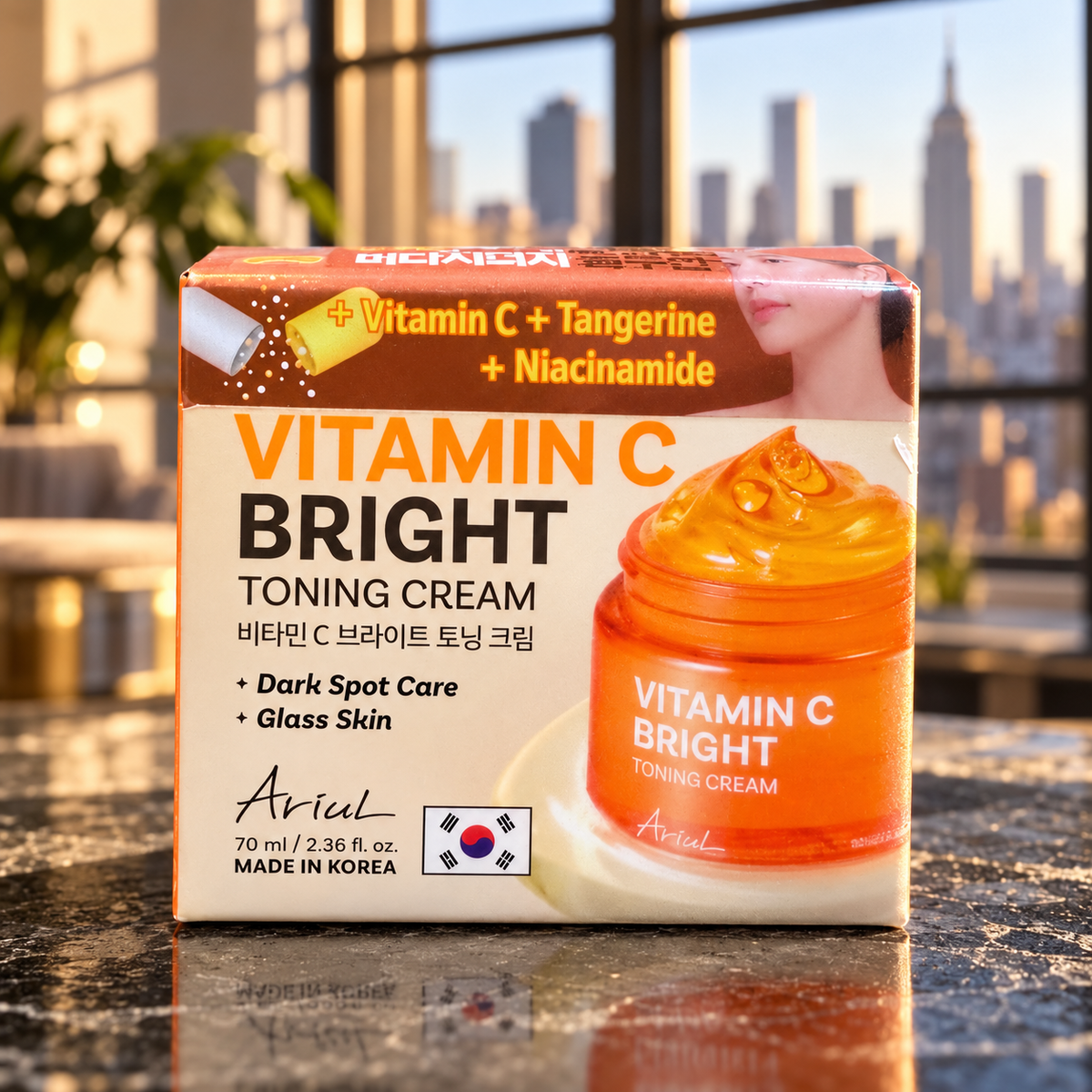 Ariul Vitamin C Bright Toning Cream — 70 ml in a textured stone and city-loft setting