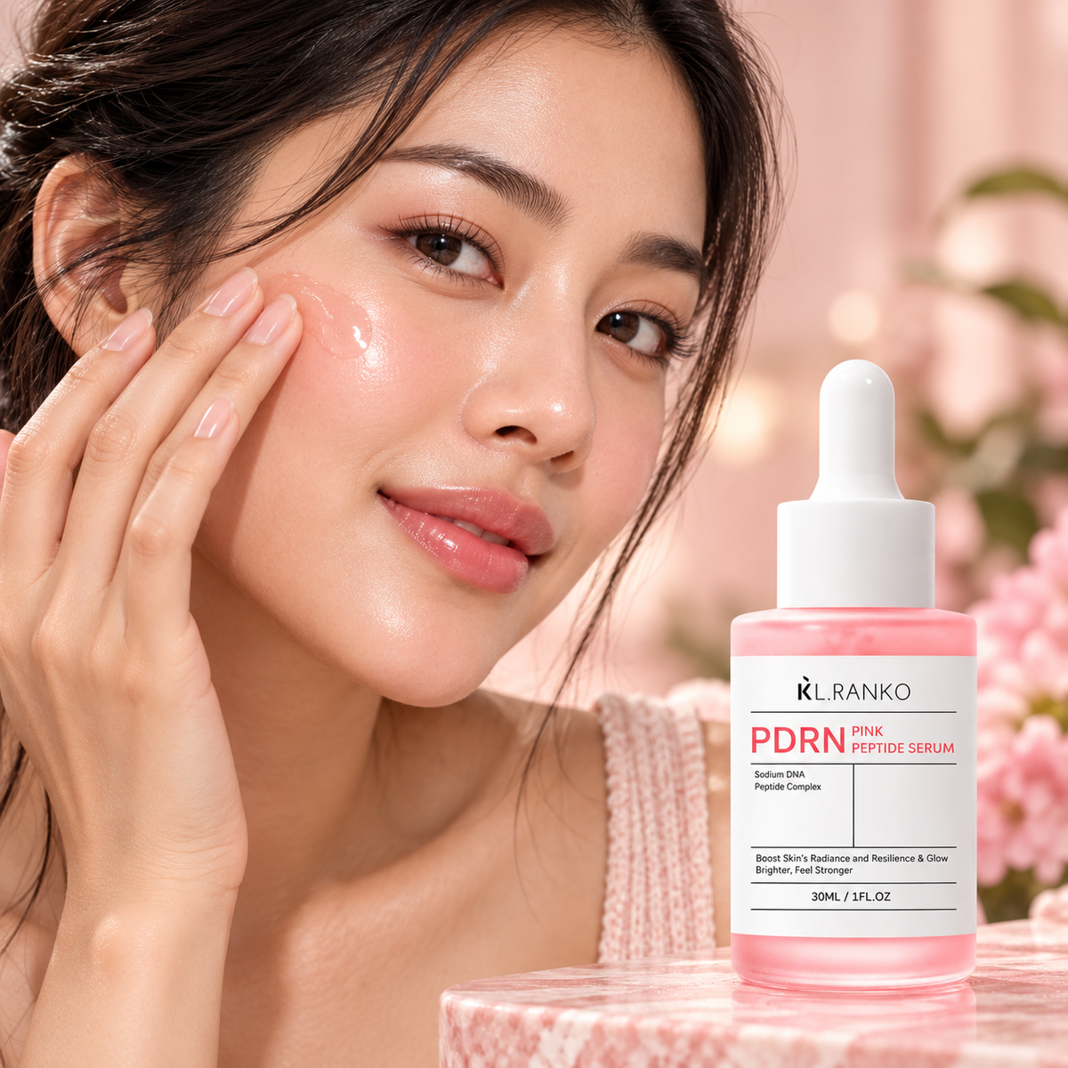 KL.RANKO PDRN Pink Peptide Serum — 30 ml — adult model using product