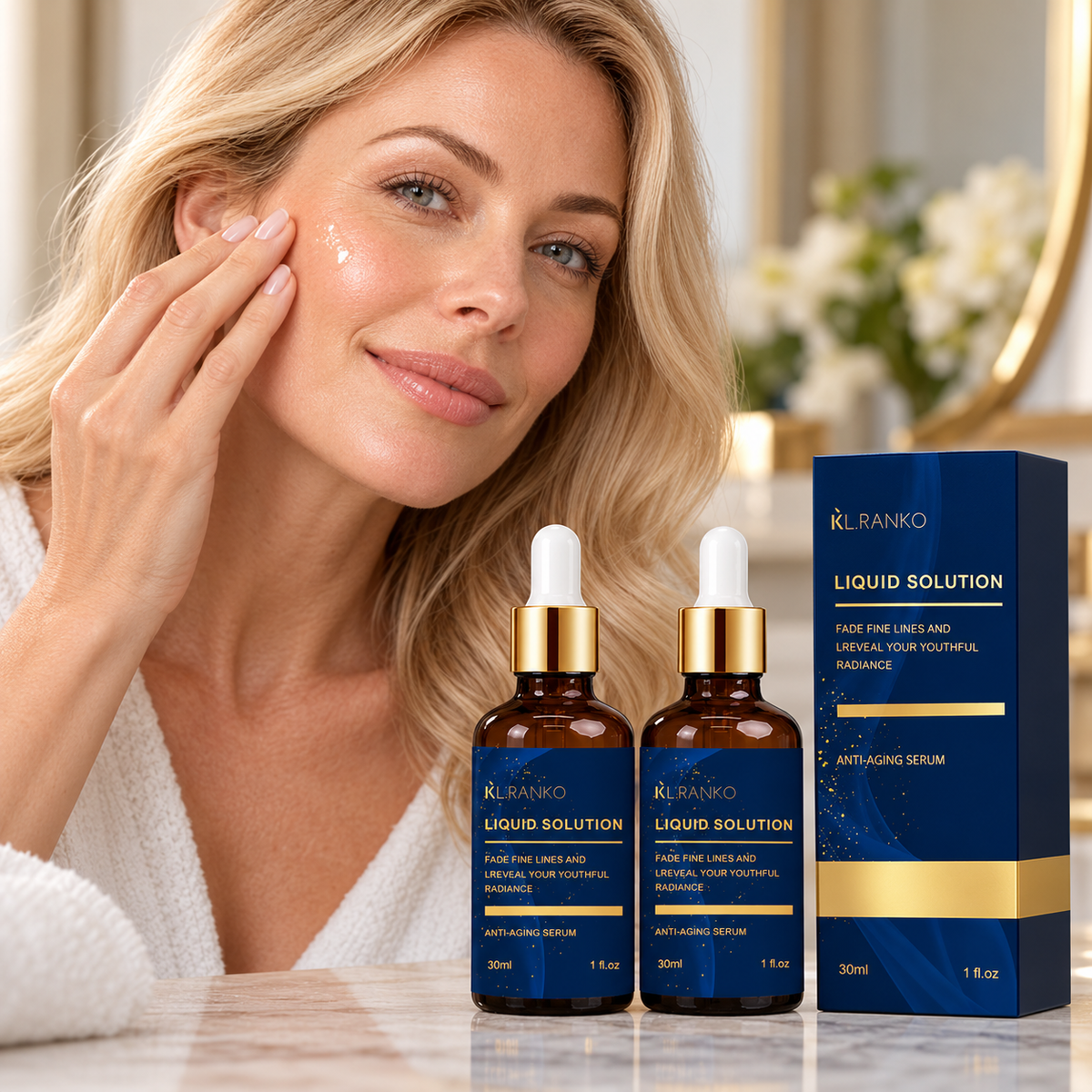 KL.RANKO Liquid Solution Facial Serum Set — 2 × 30 ml — adult model using product