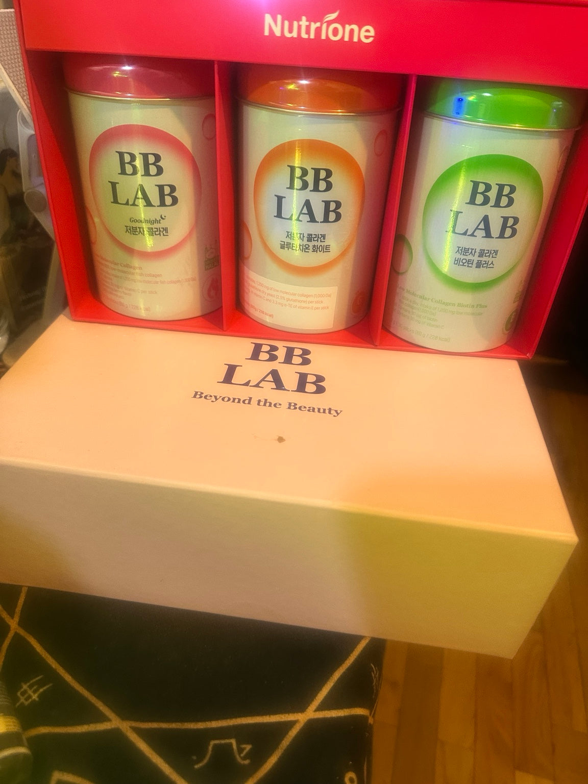 Owner photograph of the exact Nutrione BB LAB three-formula collagen gift set