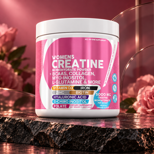 Women's Creatine Powder — 1 Container in a product-focused stone and glass setting; AI-styled photograph.