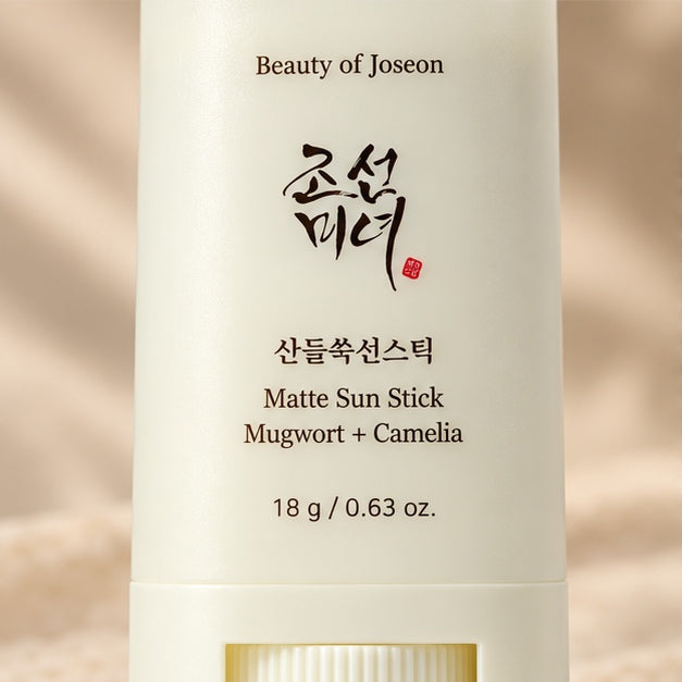 Beauty of Joseon Matte Sun Stick: Mugwort + Camelia — 18 g — label closeup