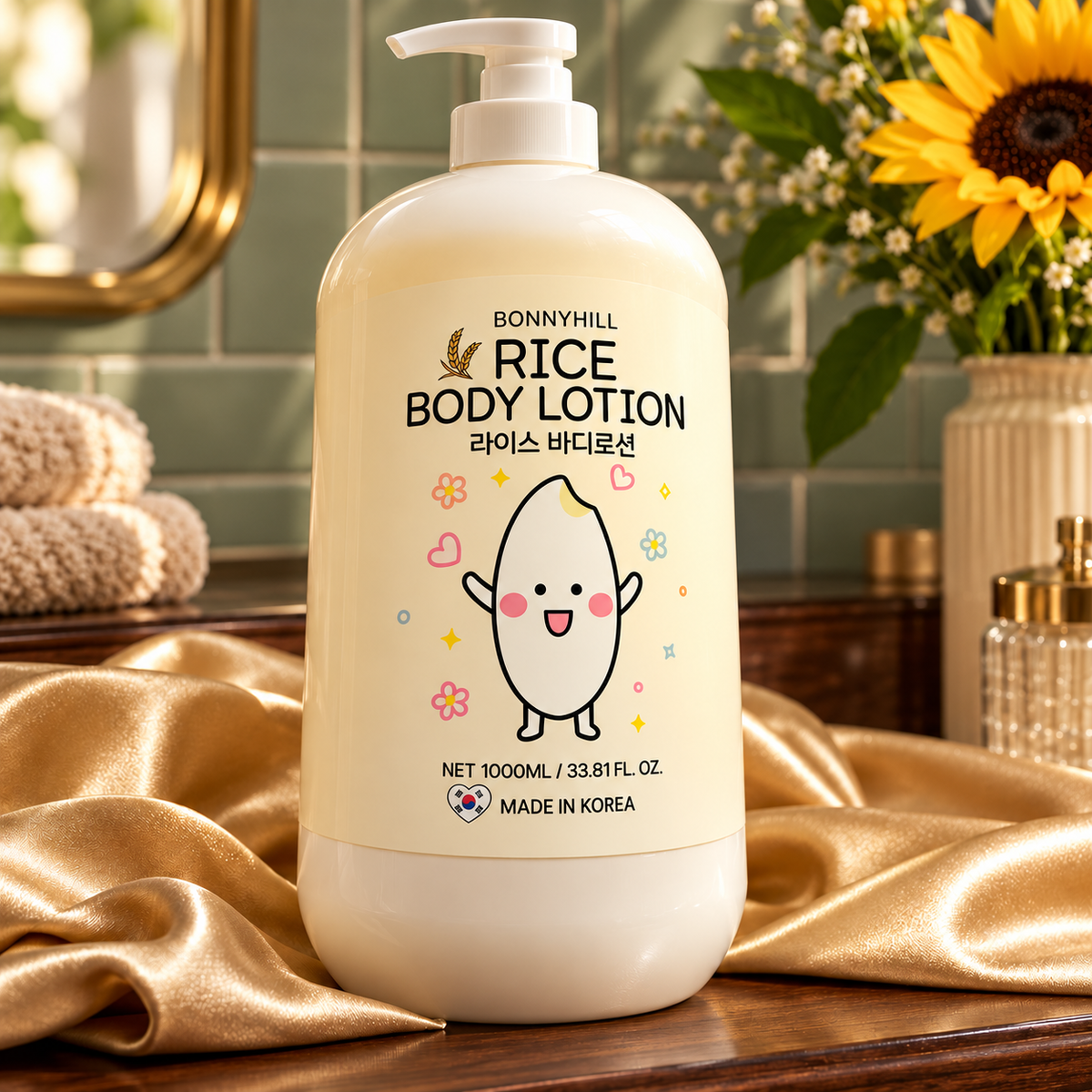 BONNYHILL Rice Body Lotion 1000 ml — bottle label detail