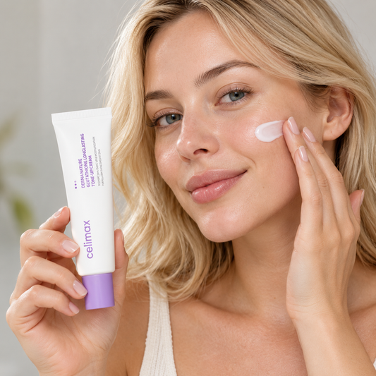 Celimax Derma Nature Glutathione Longlasting Tone-up Cream — 35 ml — model demonstrating use