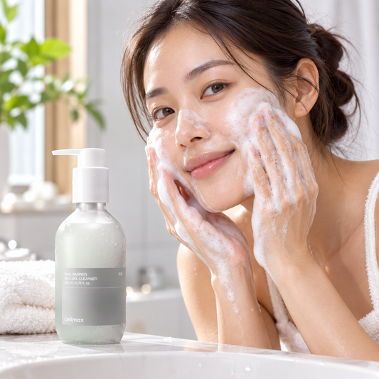 Celimax Dual Barrier Mild Gel Cleanser — 200 ml — model demonstrating use