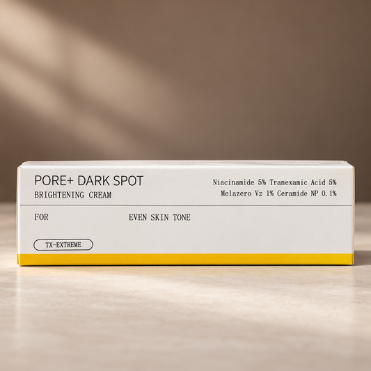 Pore + Dark Spot Brightening Cream carton on a clean studio background